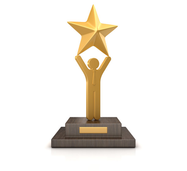 奖杯与商业象形图与星- 3D渲染图片下载