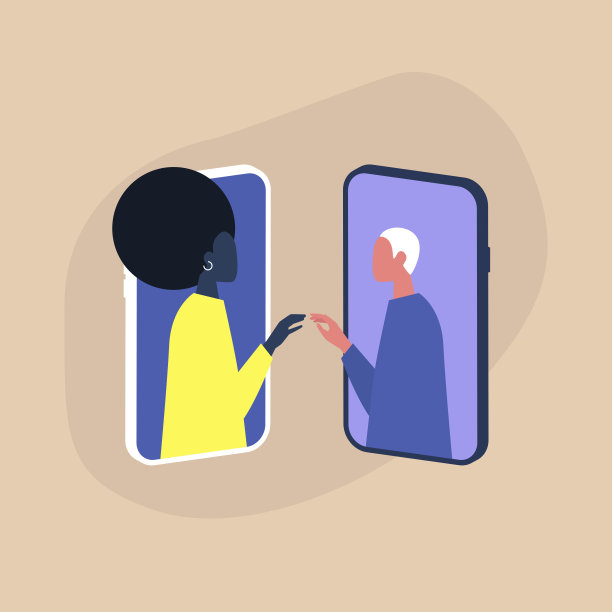 现代约会服务，两个顺性别的角色通过智能手机屏幕触摸对方的手图片下载