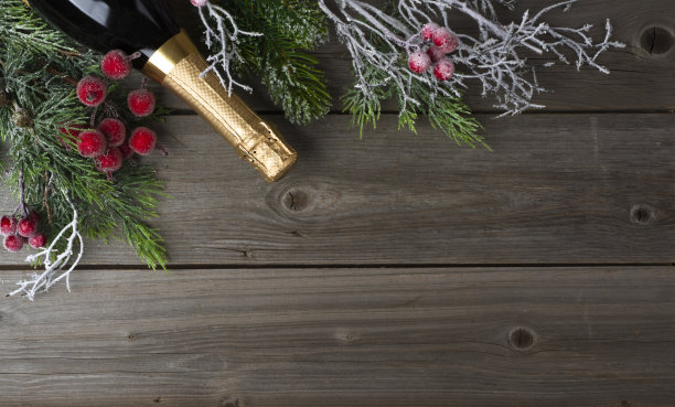 以木制为背景的新年和圣诞节装饰理念图片下载