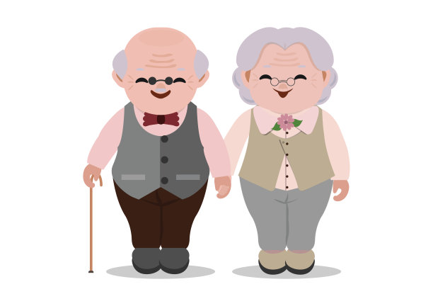 戴眼镜的老汉和老妪手挽着手站在一起。图片下载