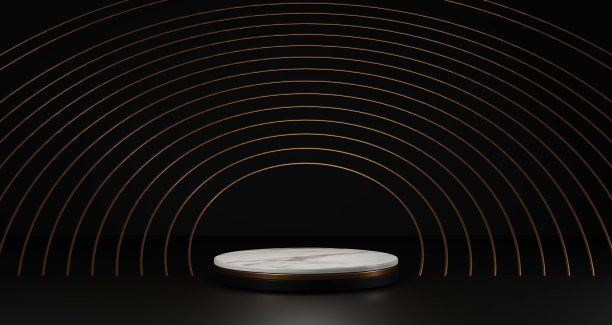 白色大理石和金色底座的3d渲染孤立在黑色的背景图片下载