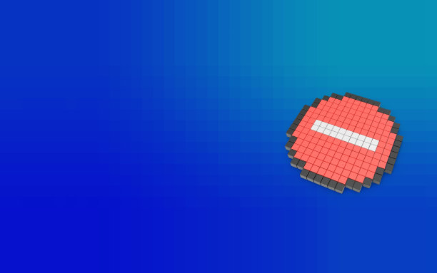 蓝色背景下的3D像素停止标志符号图片下载