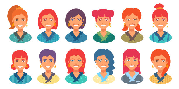 可爱少女的化身。休闲的衣服，五颜六色的发型。图片下载