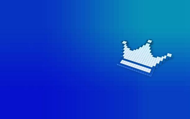 3D像素皇冠符号对蓝色背景图片下载