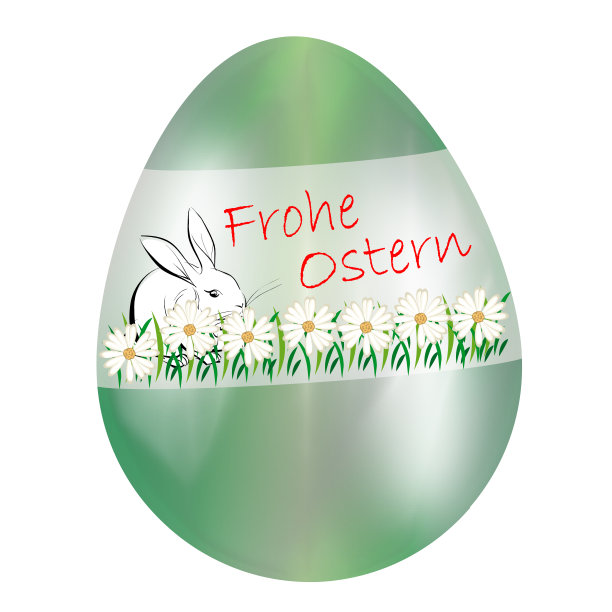 绿色的复活节蛋带花边和花德快乐复活节孤立在白色图片下载