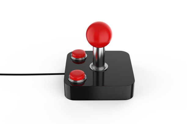 复古游戏操纵杆，模拟模板上孤立的白色背景，3d插图图片下载