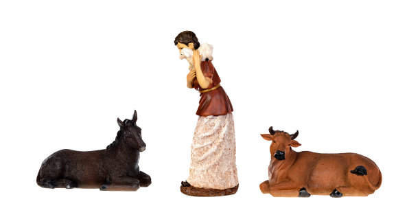 一个绵羊把他的羊和牛、骡子一起放在马槽里图片下载