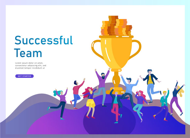 企业团队成功捧金杯，理念人与胜利同在。办公室职员拿着大奖杯庆祝图片下载