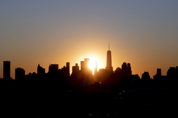 曼哈顿市中心天际线日落图片下载