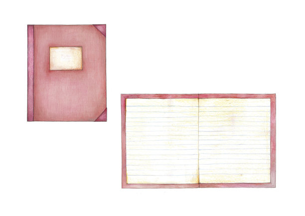 红色校本，复古风格，颜色红色。白底铅笔画插图。素材图片