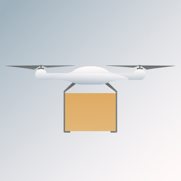 包裹递送无人机。一架携带包裹的无人机的概念插图。无人机与箱子易碎货物在现实风格设计概念孤立矢量插图图片下载