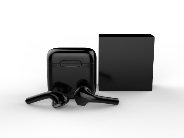 空白推广无线耳机盒包装。3 d渲染插图。图片下载