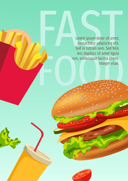 美味的汉堡，炸薯条和苏打饮料。快餐和垃圾食品的概念。图片下载