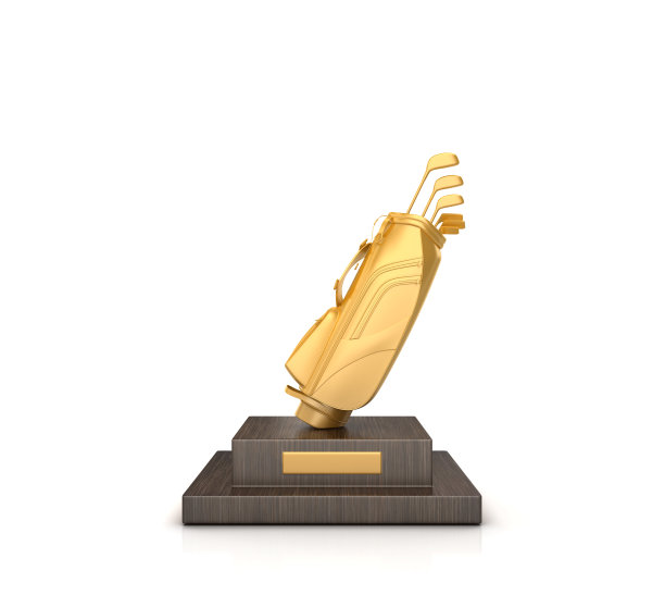 奖杯与高尔夫球袋- 3D渲染图片下载