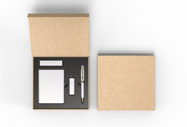 科技礼品套装纸盒品牌。3 d渲染插图。图片下载
