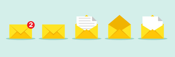 信封关闭和打开黄色的扁平风格。矢量图图片下载