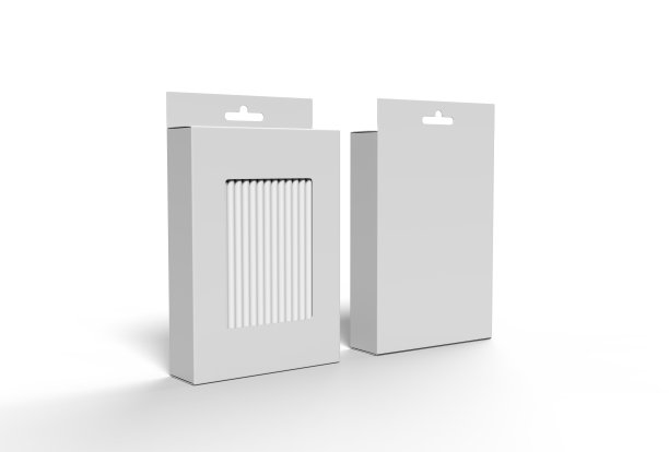 悬挂空白吸管包装盒与悬挂标签盒，以模拟和展示。3 d渲染插图。图片下载