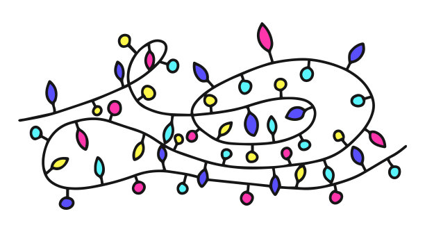 手工绘制的灯泡花环。颜色向量插图。该项目是手工绘制的。新年和圣诞节设计元素。图片下载