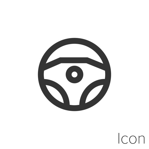 图标汽车方向盘在黑色和白色的插图。图片下载