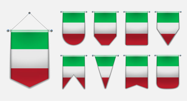 一套悬挂着意大利国旗的纺织品纹理。国旗国家形态的多样性。垂直模板旗为背景，旗帜，网站，标志，奖项，成就，节日。图片下载
