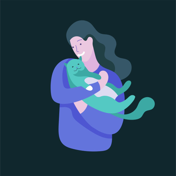 向量的性格。快乐的人与他们的宠物，猫爱他们的主人图片下载