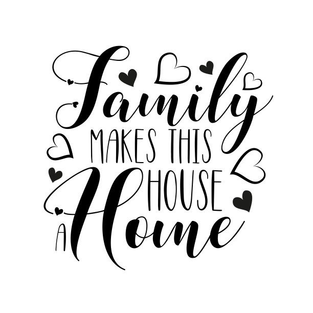 家庭使这房子成为一个家-积极手写的文字，与心。图片下载