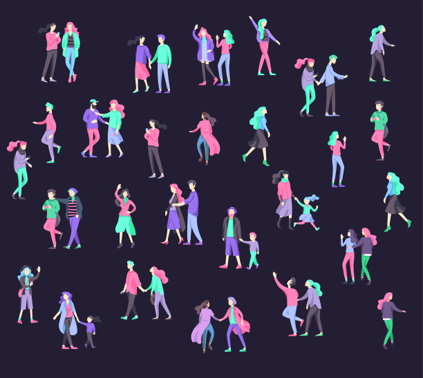 矢量人物走在秋冬服装的大街上图片下载