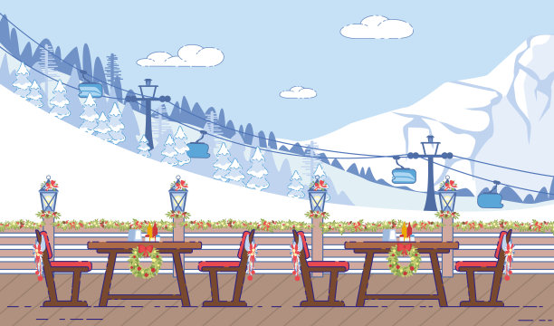 滑雪胜地咖啡馆圣诞装饰平面矢量图片下载