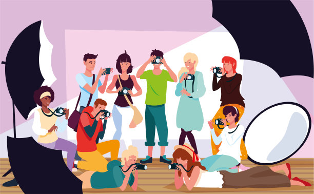 一群人在照相馆拿着相机图片下载