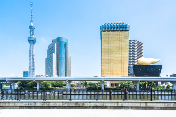 东京天空树建筑在隅田市景图片下载