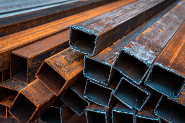 用于建筑的钢筋。金属管概要文件。库存照片的金属梁。图片下载