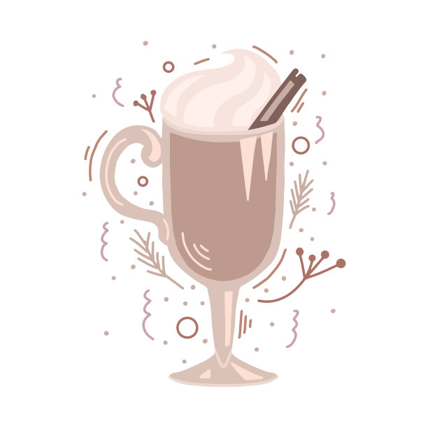 扁平的蛋奶酒插图和涂鸦装饰。圣诞节的治疗。假日果戈理莫卧儿王朝。矢量图图片下载