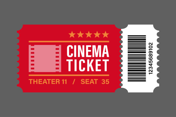 红色电影票图标矢量插图设计在平坦的风格。图片下载