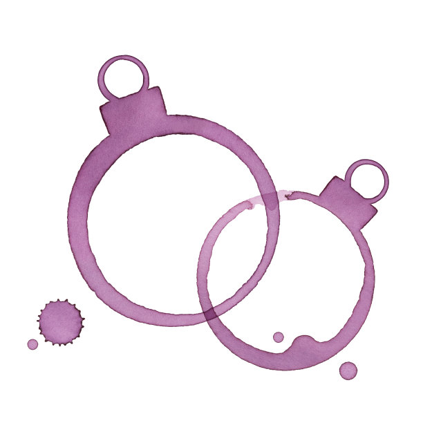 葡萄酒的圣诞球。圣诞球形状的酒渍。图片下载