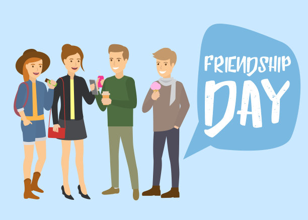 一群白人青少年朋友在看智能手机，吃冰淇淋和笑向量卡通插图。青少年友好的笑。友谊。图片下载