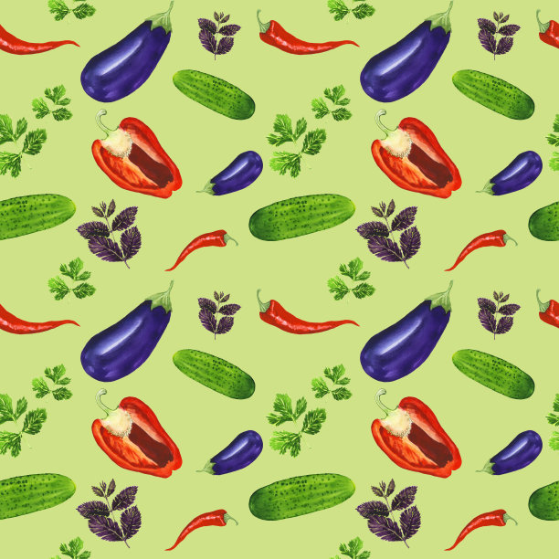 水彩无缝图案配菜套图片下载