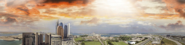 阿布扎比滨海路壮丽日落航拍美景图片下载