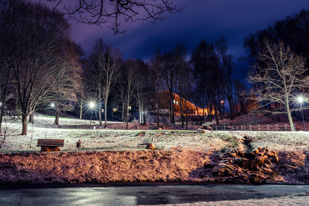 穆迪的照片，公园的夜晚在冬天图片下载