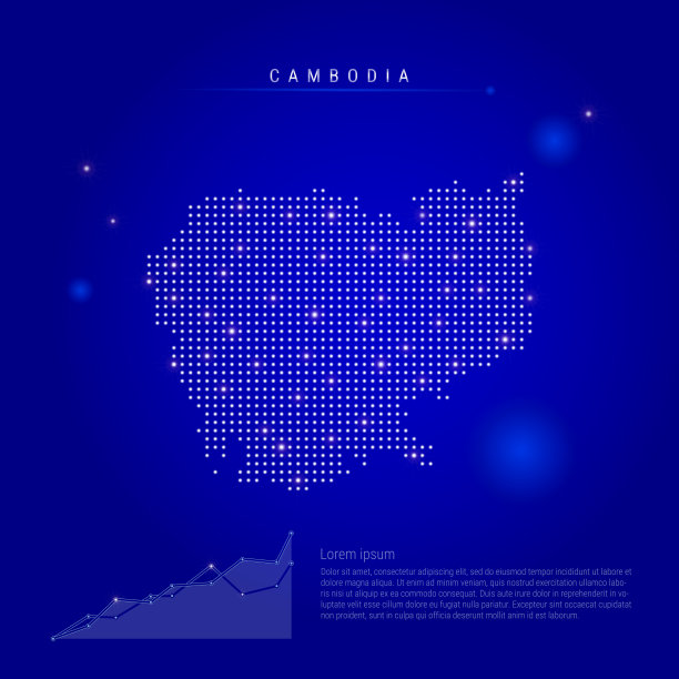 柬埔寨地图与发光的点。深蓝色的空间背景。矢量图图片下载