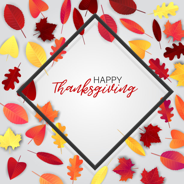 感恩节传单或海报。秋天是美国的传统节日。背景与枫树和橡树红色和橙色的叶子形成一个边界框架。矢量插图。图片下载