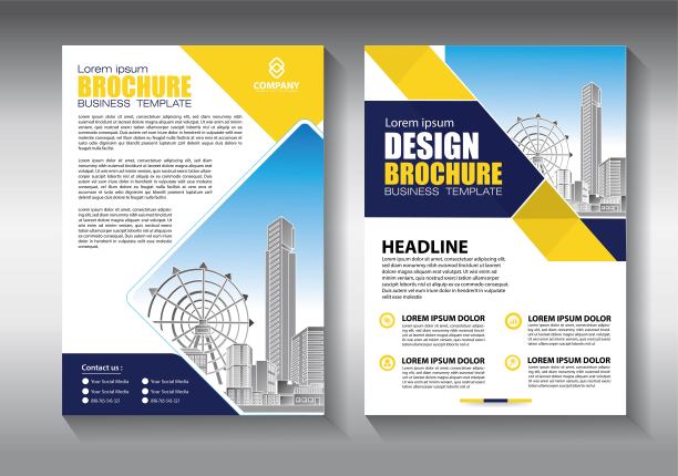 宣传册设计，涵盖现代布局，年度报告，海报，传单A4彩色三角形，几何形状的科技，科学，市场与灯光背景图片下载