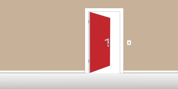 3D插图房间与开放的门图片下载