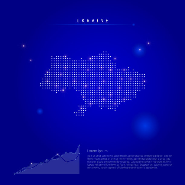 用发光的点照亮乌克兰地图。深蓝色的空间背景。矢量图图片下载