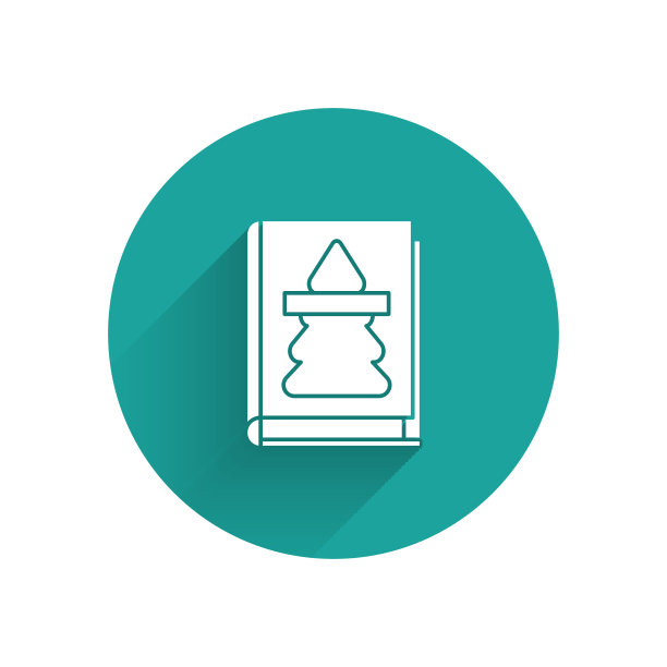 白色圣诞书封面或传单模板图标孤立与长影子。圣诞快乐，恭贺新禧。绿色圆圈按钮。矢量图图片下载