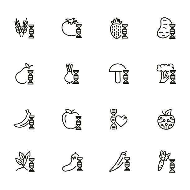 转基因食品线图标设置。基因,蔬菜图片下载