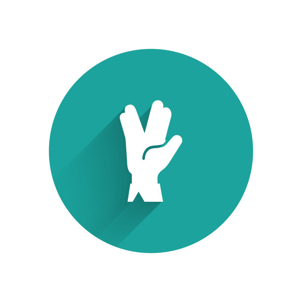 白色火神敬礼圣像孤立与长影。和瓦肯人握手问候。斯波克的象征。绿色圆圈按钮。矢量图图片下载