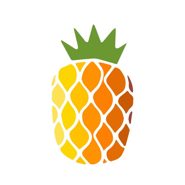 颜色鲜艳的菠萝果实图标，叶子孤立在白色背景上。甜蜜的热带水果。简约简约的平面风格。标志设计。象征异国风情夏日，维他命，健康。矢量图图片下载