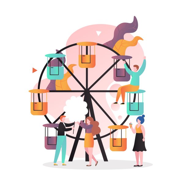 游乐园摩天轮矢量概念为网页横幅，网站页面图片下载