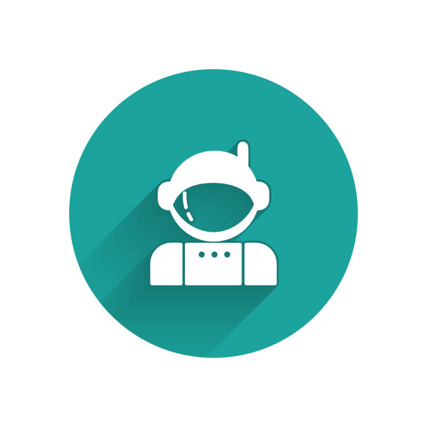 白色宇航员图标孤立与长影子。绿色圆圈按钮。矢量图图片下载