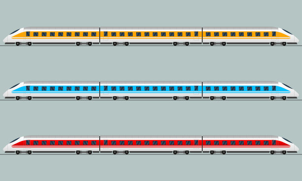 火车。现代特快客运列车。铁路运输。铁路货车。矢量插图。素材图片